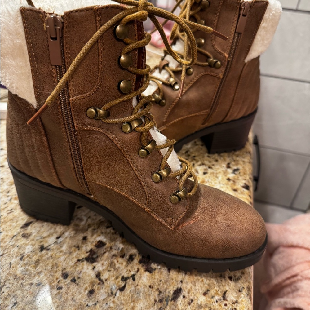 Chic Brown Combat Boots with Cream Details